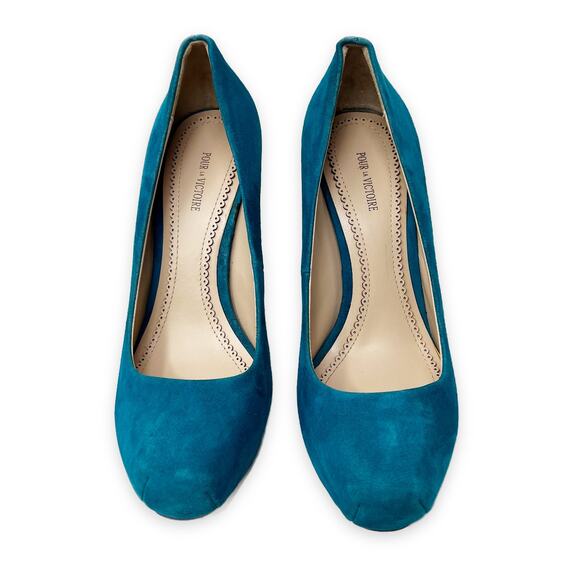 Pour La Victoire Gillianna Platform Pump Teal Blue Suede Heels sz 7.5 M - Picture 2 of 9